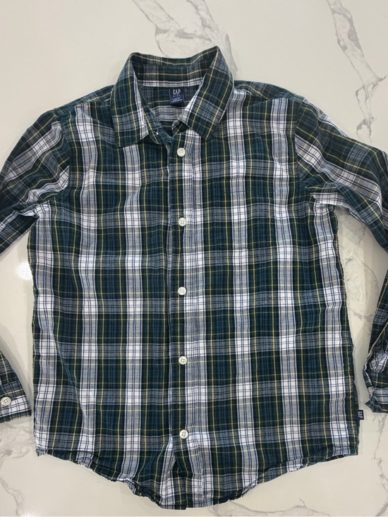 GAP Other - GAP Kids Boys Plaid Flannel Button Down Shirt Green White Size Large 10/12